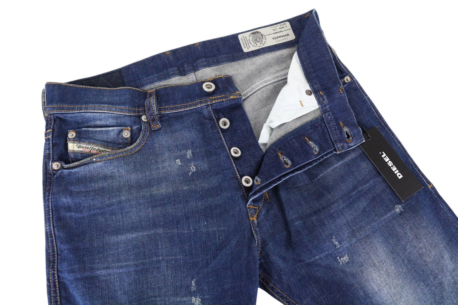 DIESEL Tepphar 084TX Men Jeans W29/L32 Slim-Carrot Blue Cotton Stretch Ripped