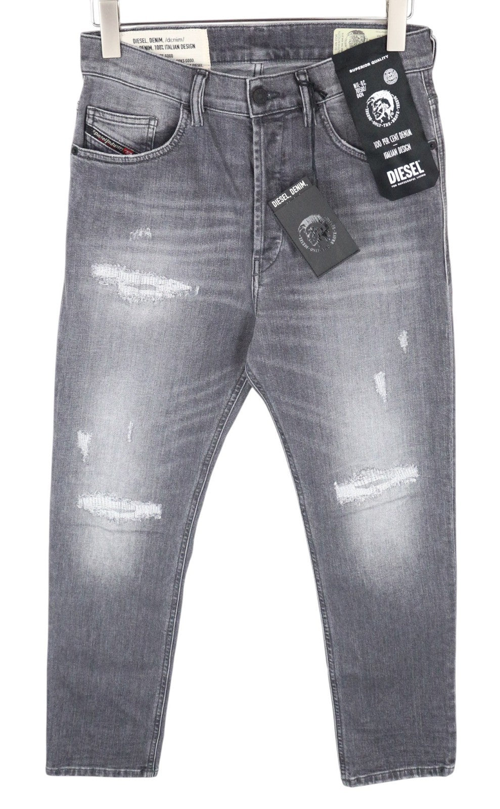 DIESEL D-Eetar 0890F Men Jeans W29/L30 Tapered Grey Cotton Stretch Ripped