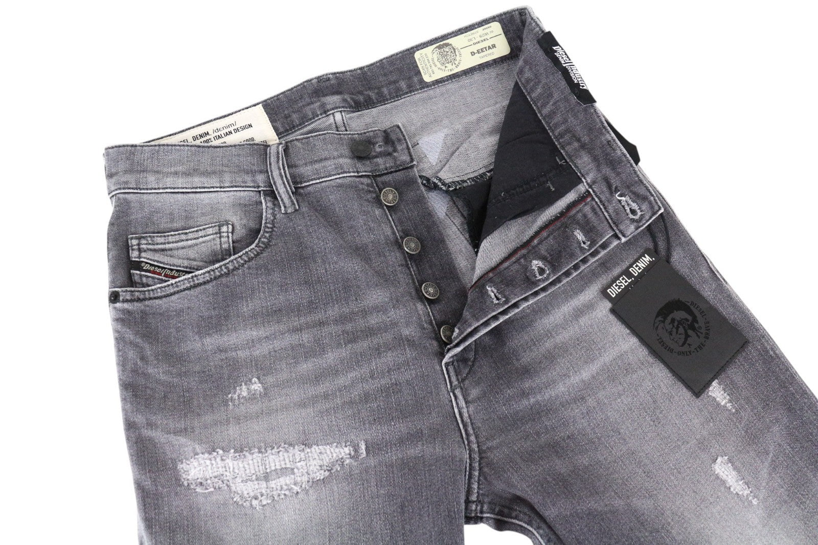 DIESEL D-Eetar 0890F Men Jeans W29/L30 Tapered Grey Cotton Stretch Ripped