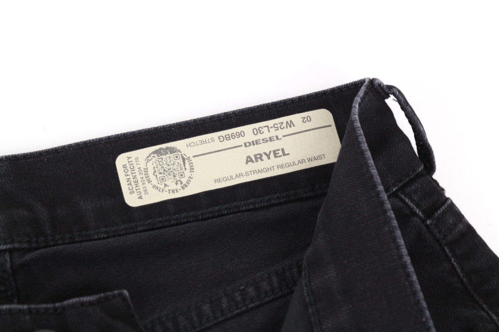 DIESEL Aryel 069BG Women Jeans W25/L30 Straight Fit Black Cotton Stretch Washed
