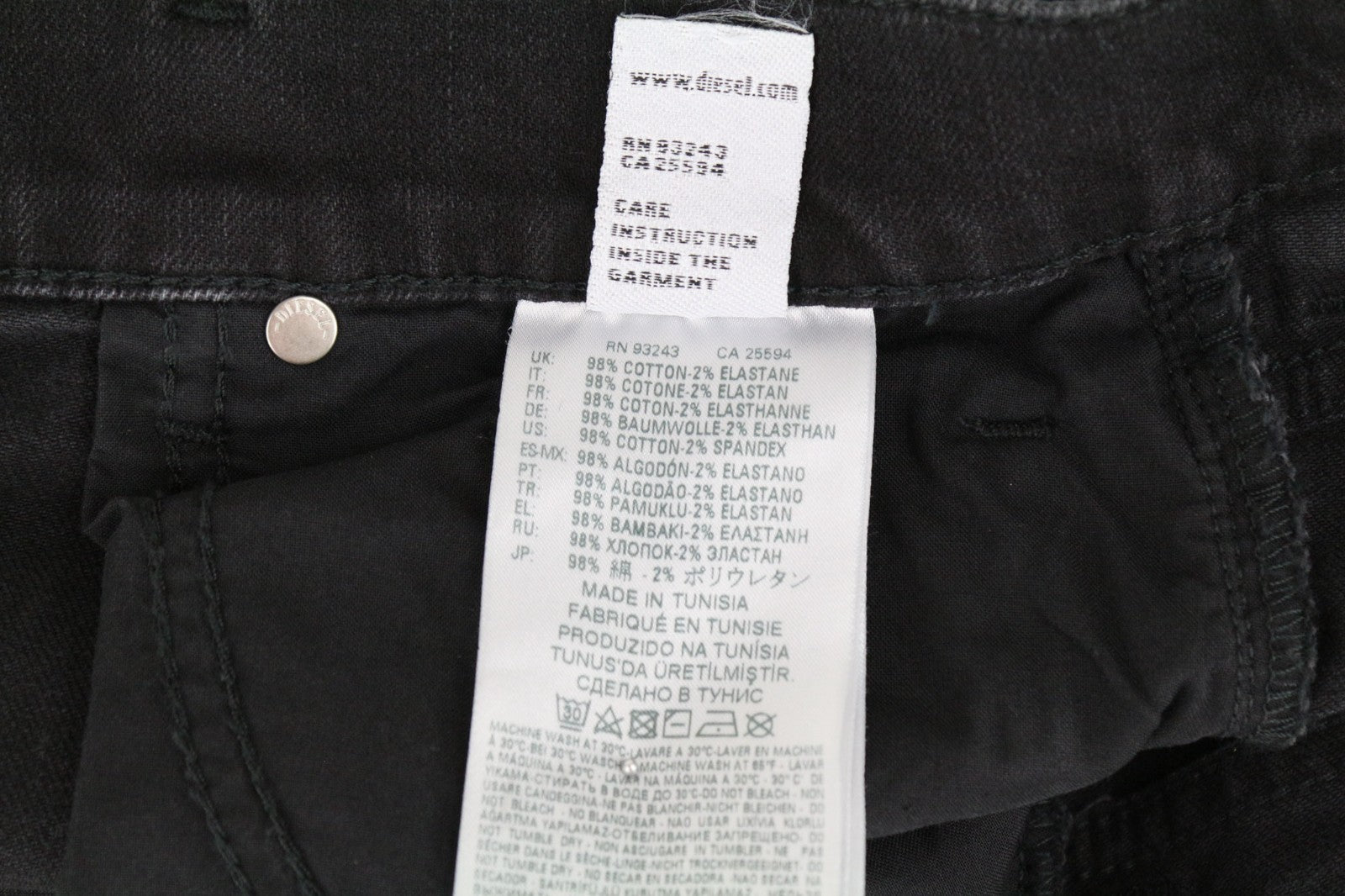 DIESEL Aryel 069BG Women Jeans W25/L30 Straight Fit Black Cotton Stretch Washed