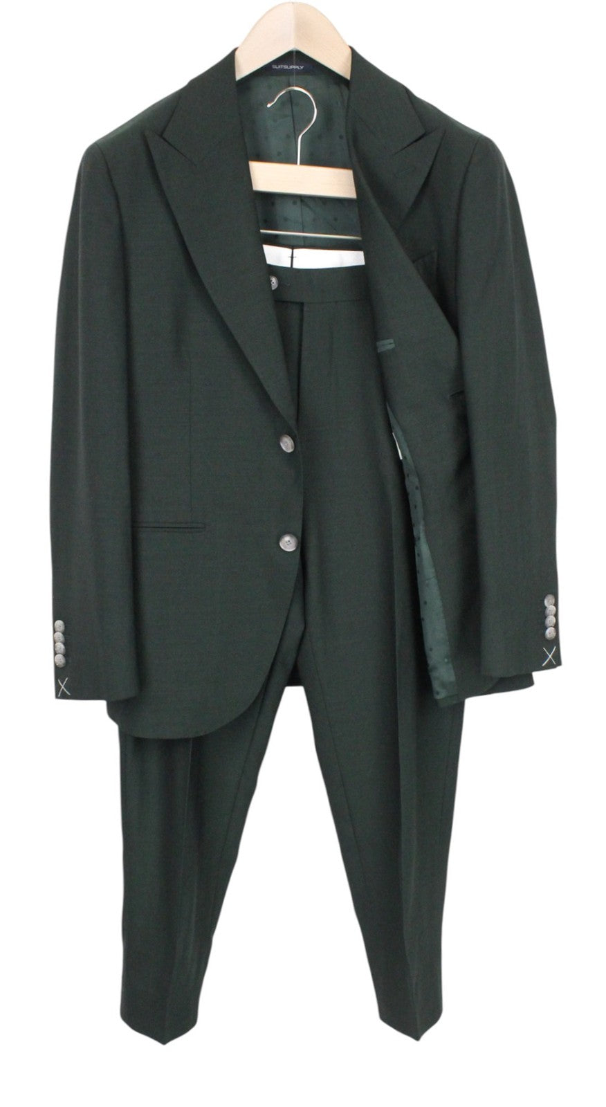 SUITSUPPLY La Spalla Men Suit UK36S Wool Dark Green 2-Piece Formal Slim Melange
