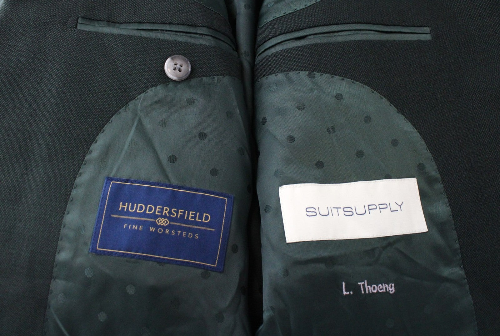 SUITSUPPLY La Spalla Men Suit UK36S Wool Dark Green 2-Piece Formal Slim Melange