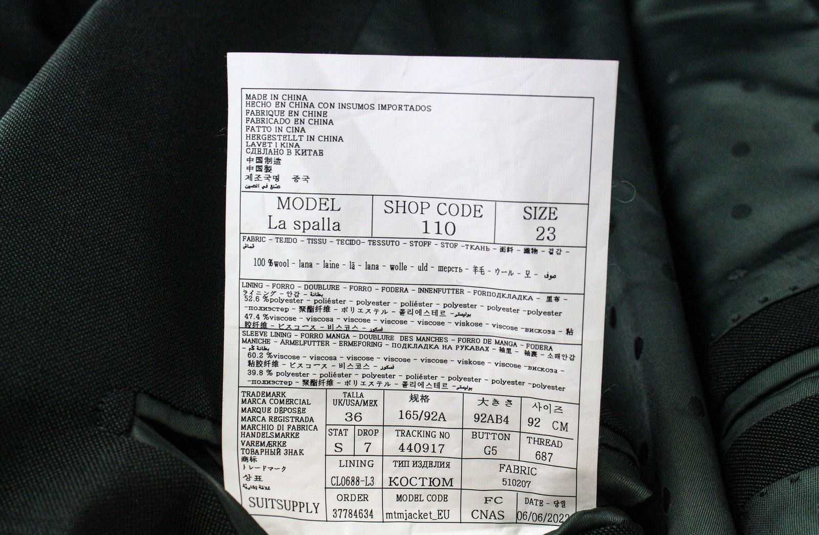 SUITSUPPLY La Spalla Men Suit UK36S Wool Dark Green 2-Piece Formal Slim Melange