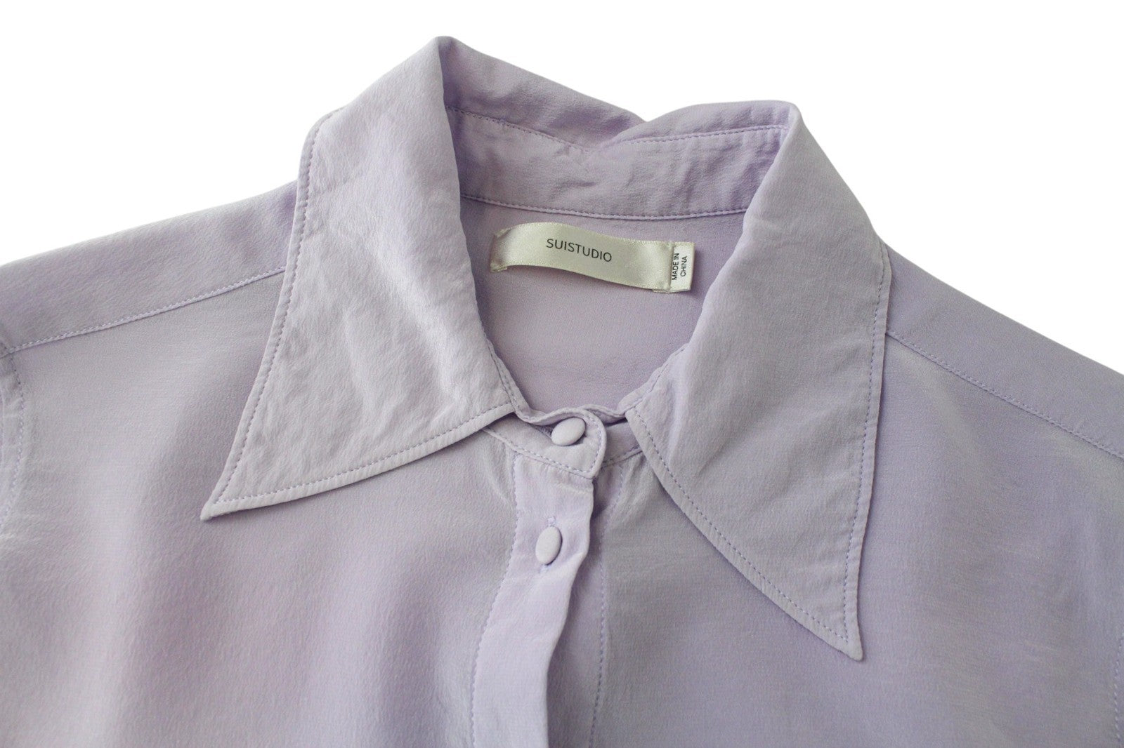 SUISTUDIO Alec Women Blouse UK4 Lilac Purple Slim Button Up Classic Pure Silk