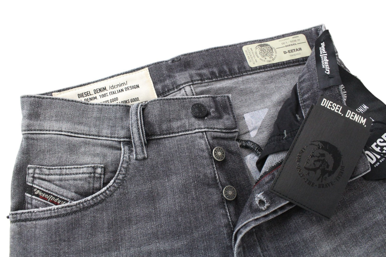 DIESEL D-Eetar 0890F Men Jeans W26/L30 Boys Tapered Grey Cotton Stretch Ripped