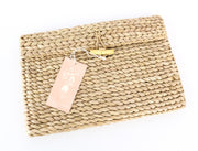 MAISON SCOTCH Women Bag OS Light Brown Straw Braided Summer Button Clutch