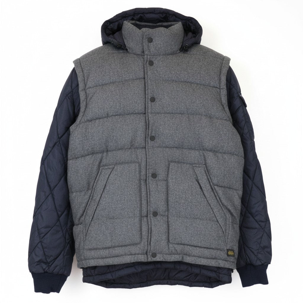 SCOTCH & SODA Ams Couture Men Jacket XL Grey Blue Wool Blend 2in1 Gilet Hooded