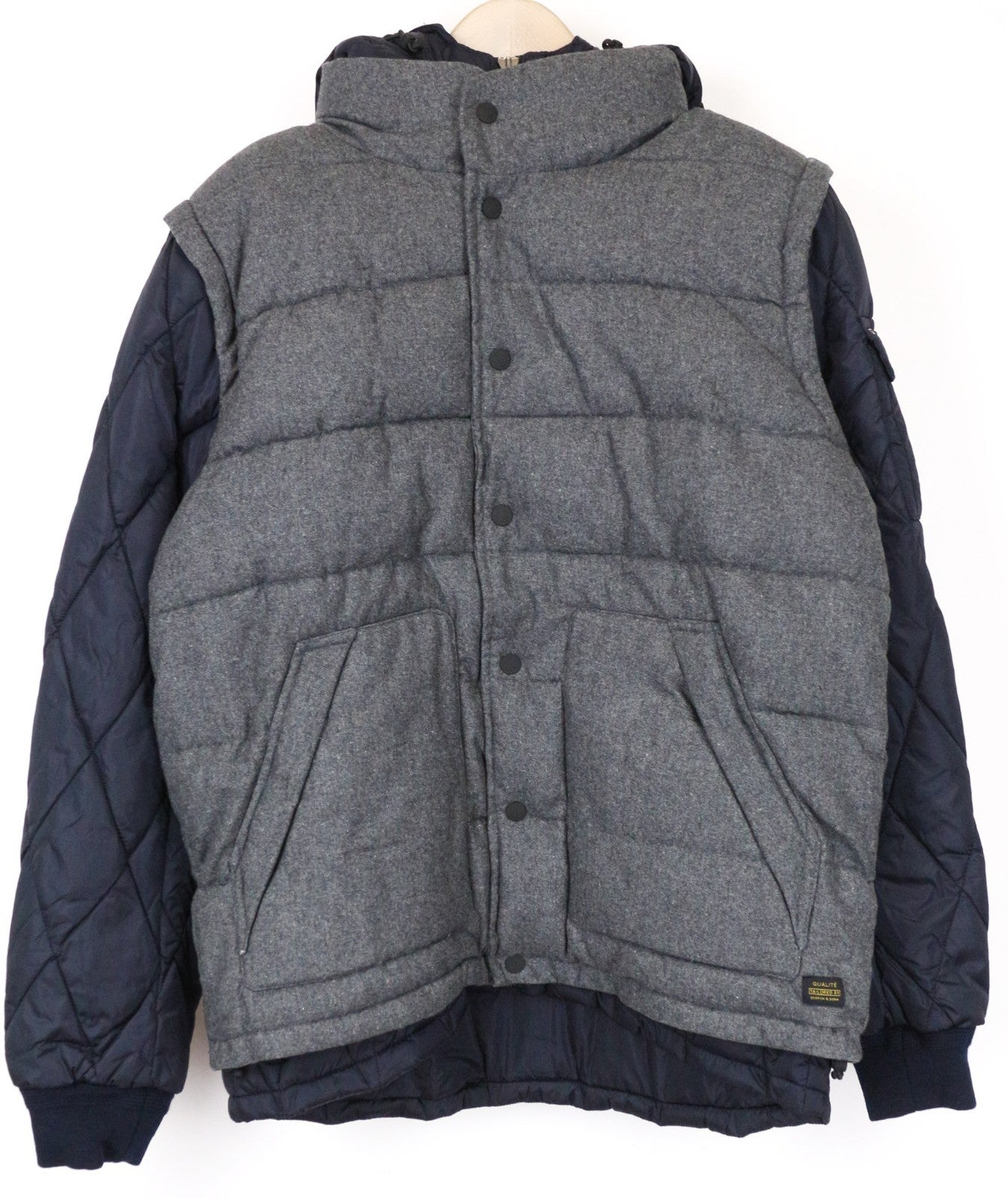 SCOTCH & SODA Ams Couture Men Jacket XL Grey Blue Wool Blend 2in1 Gilet Hooded