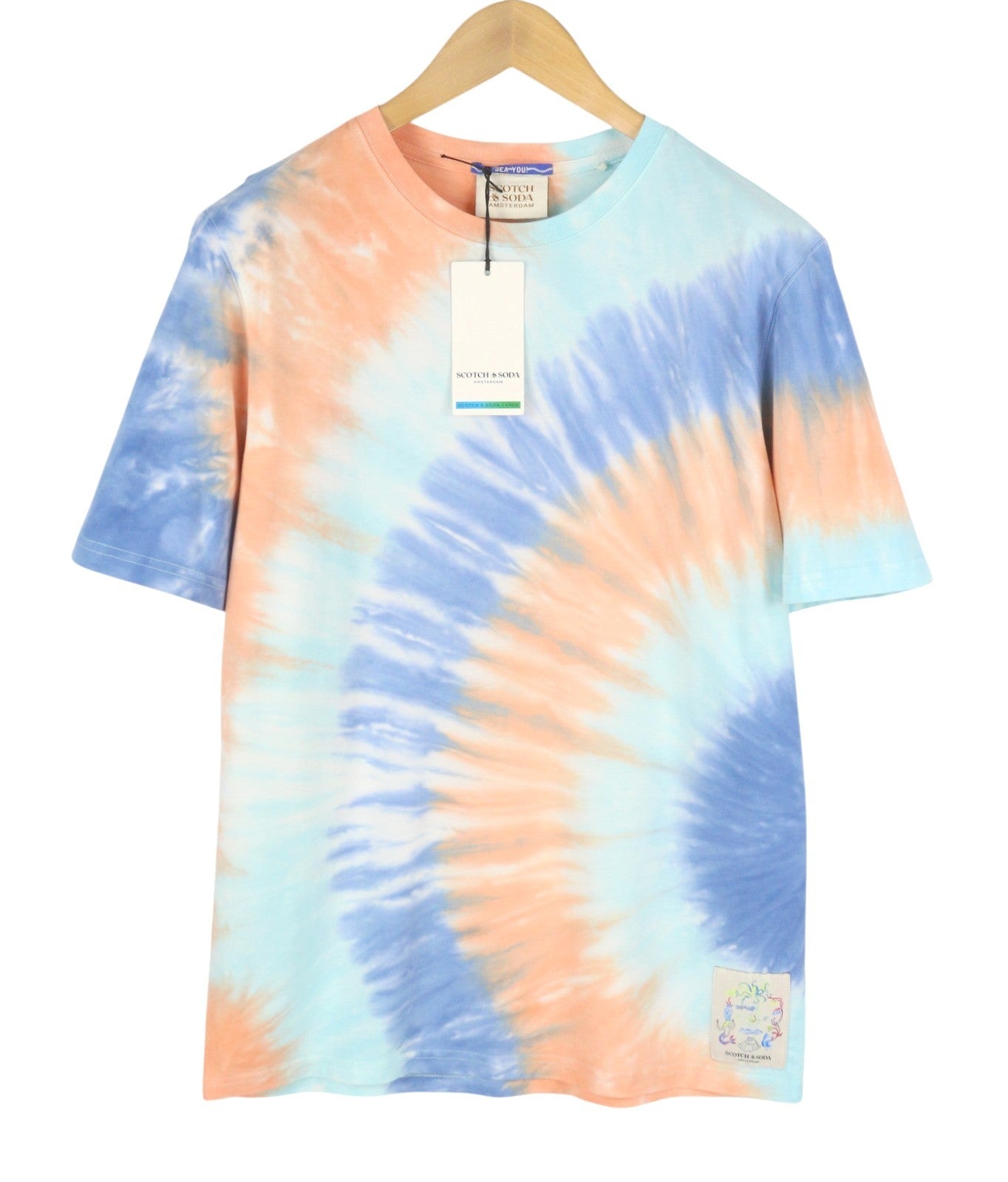 SCOTCH & SODA Men T-Shirt M Multicloured Tie-Dye Cotton Crew Neck Short Sleeve