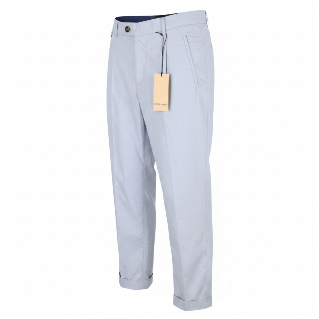 SCOTCH & SODA Blake Men Trousers W32/L32 Light Blue Pleat Regular Slim Fit Chino
