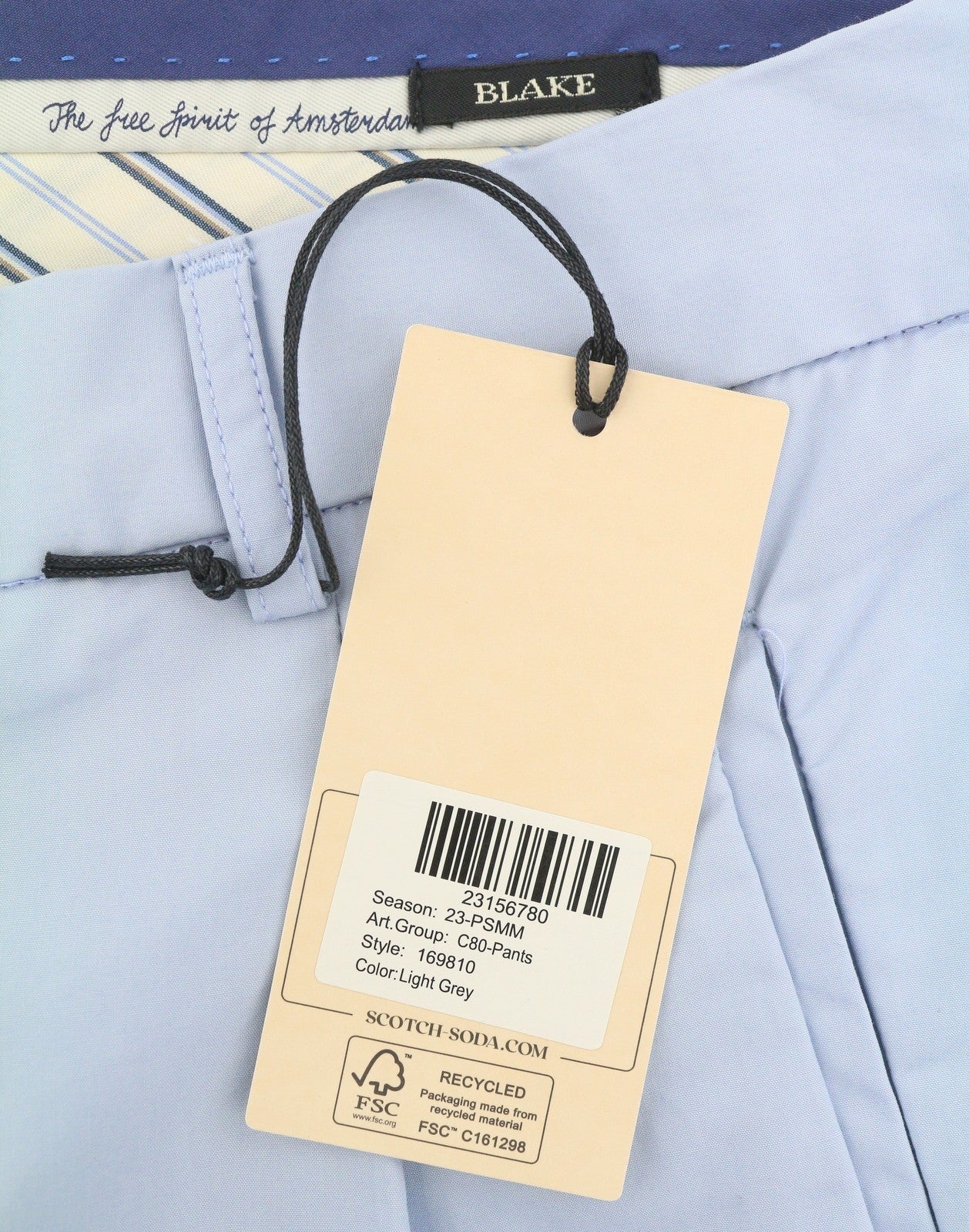 SCOTCH & SODA Blake Men Trousers W32/L32 Light Blue Pleat Regular Slim Fit Chino