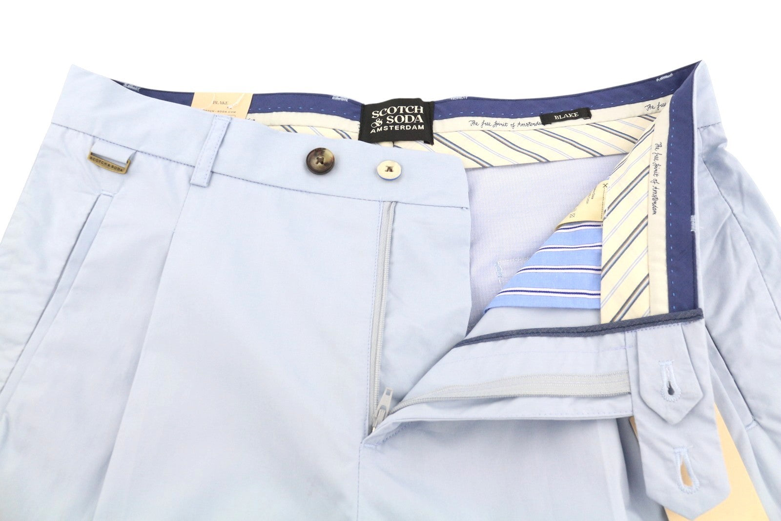 SCOTCH & SODA Blake Men Trousers W32/L32 Light Blue Pleat Regular Slim Fit Chino