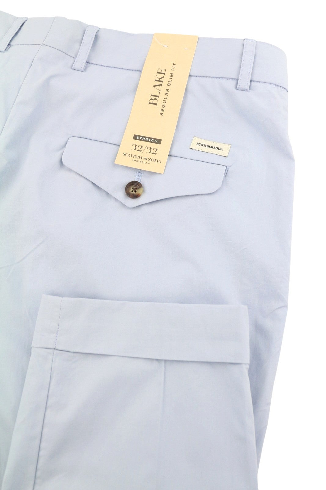SCOTCH & SODA Blake Men Trousers W32/L32 Light Blue Pleat Regular Slim Fit Chino
