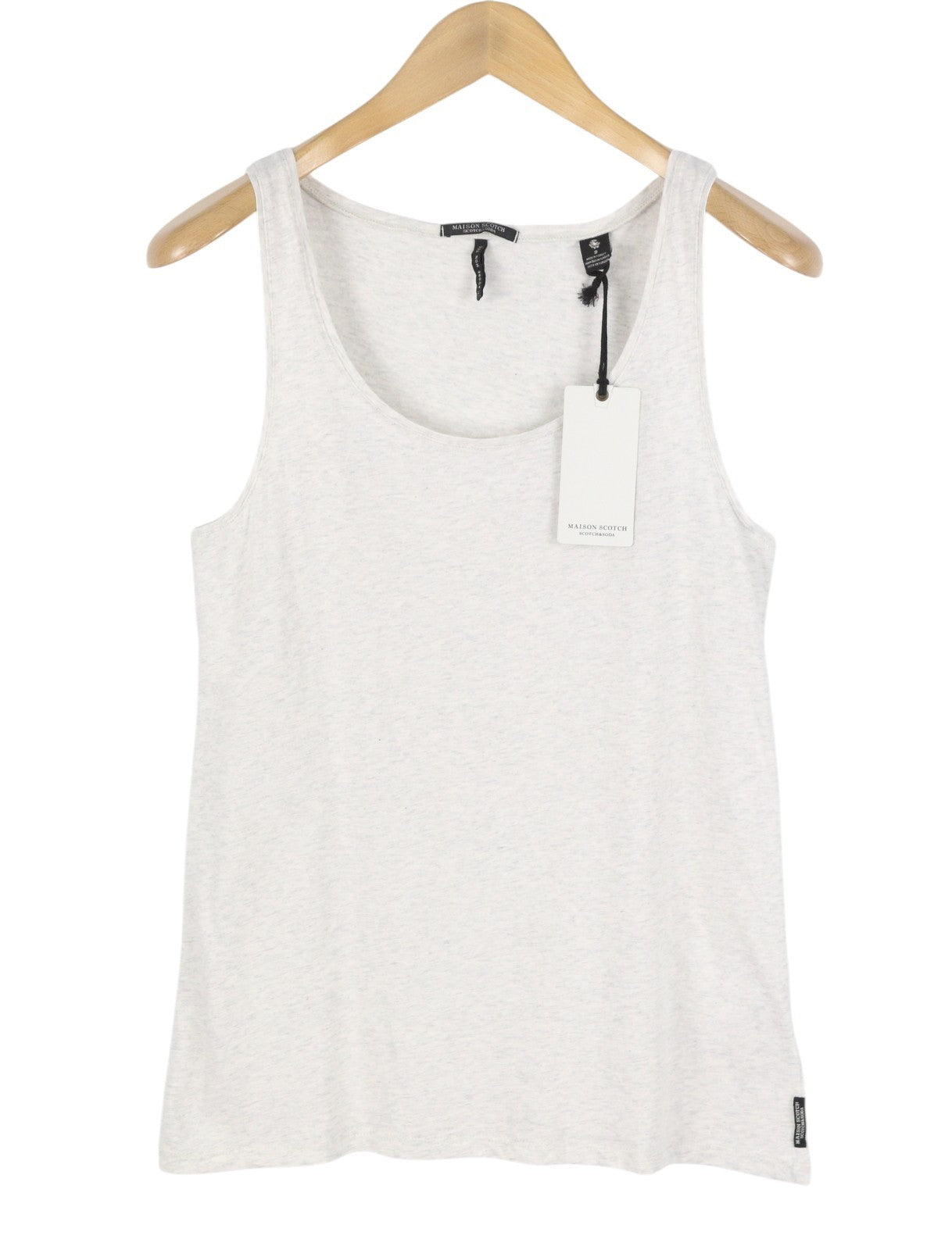 MAISON SCOTCH Women T-Shirt 2 M Grey Melange Round Neck Sleeveless Tank Top