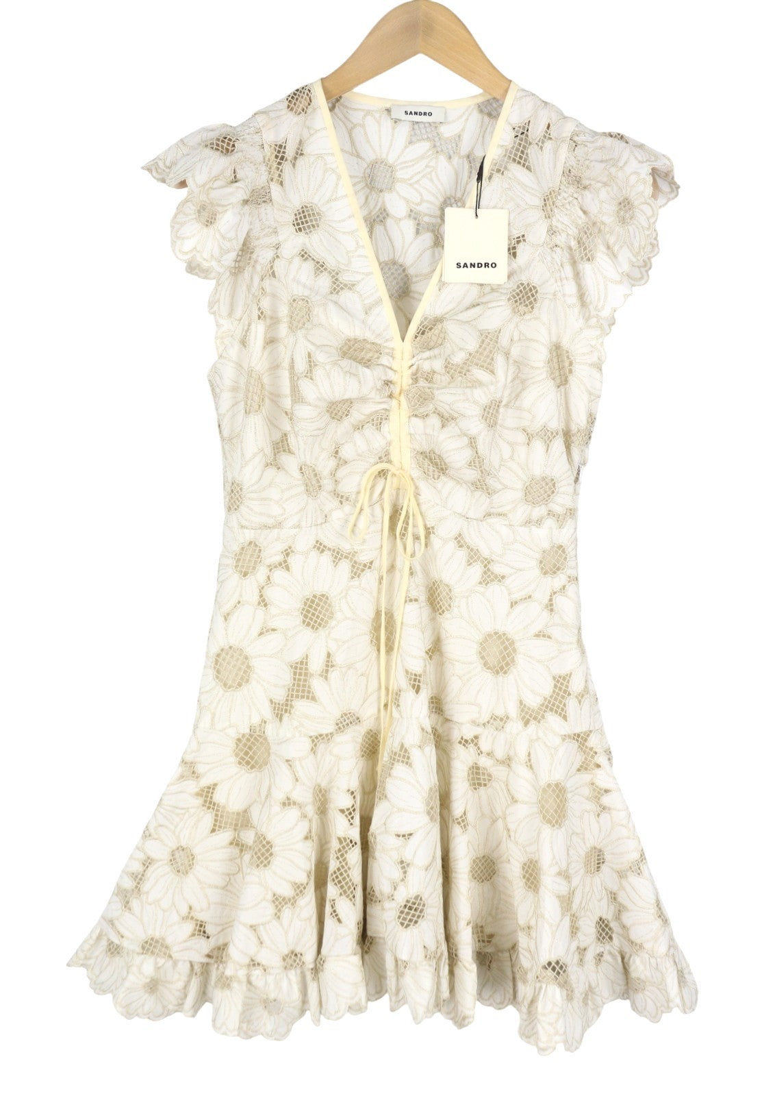 SANDRO Danie Women Dress 38 M White Glitter Embroidered Floral Sleeveless RRP520