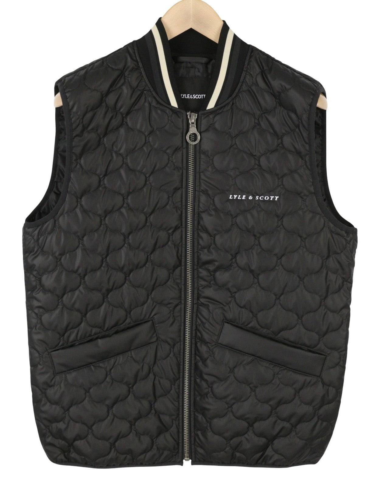 LYLE & SCOTT Men Waistcoat L Black Quilted Padded Zip-Up Bomber Collar
