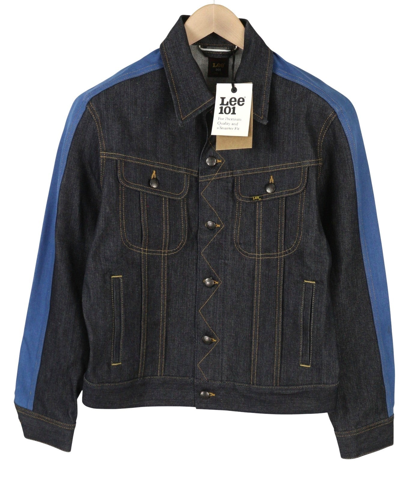 LEE 101 Panelled Rider Men Jacket M Dark Blue Rigid Selvedge Denim RRP359