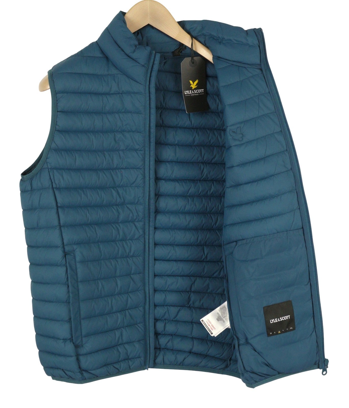 LYLE & SCOTT Men Waistcoat M Blue Quilted Padded Zip High Neck Gilet