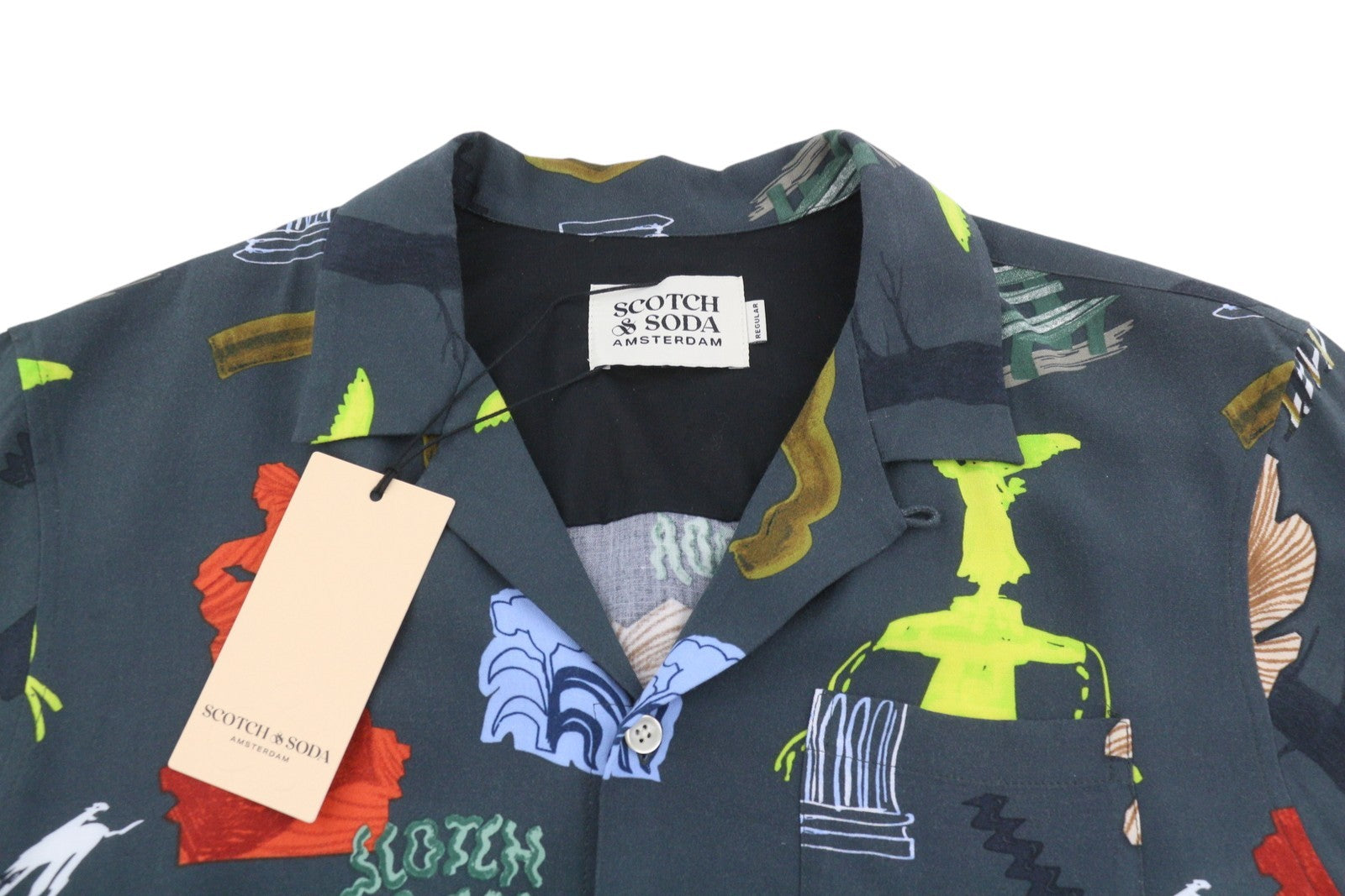 SCOTCH & SODA Men Shirt M Colourful Print Notch Collar Short Sleeve