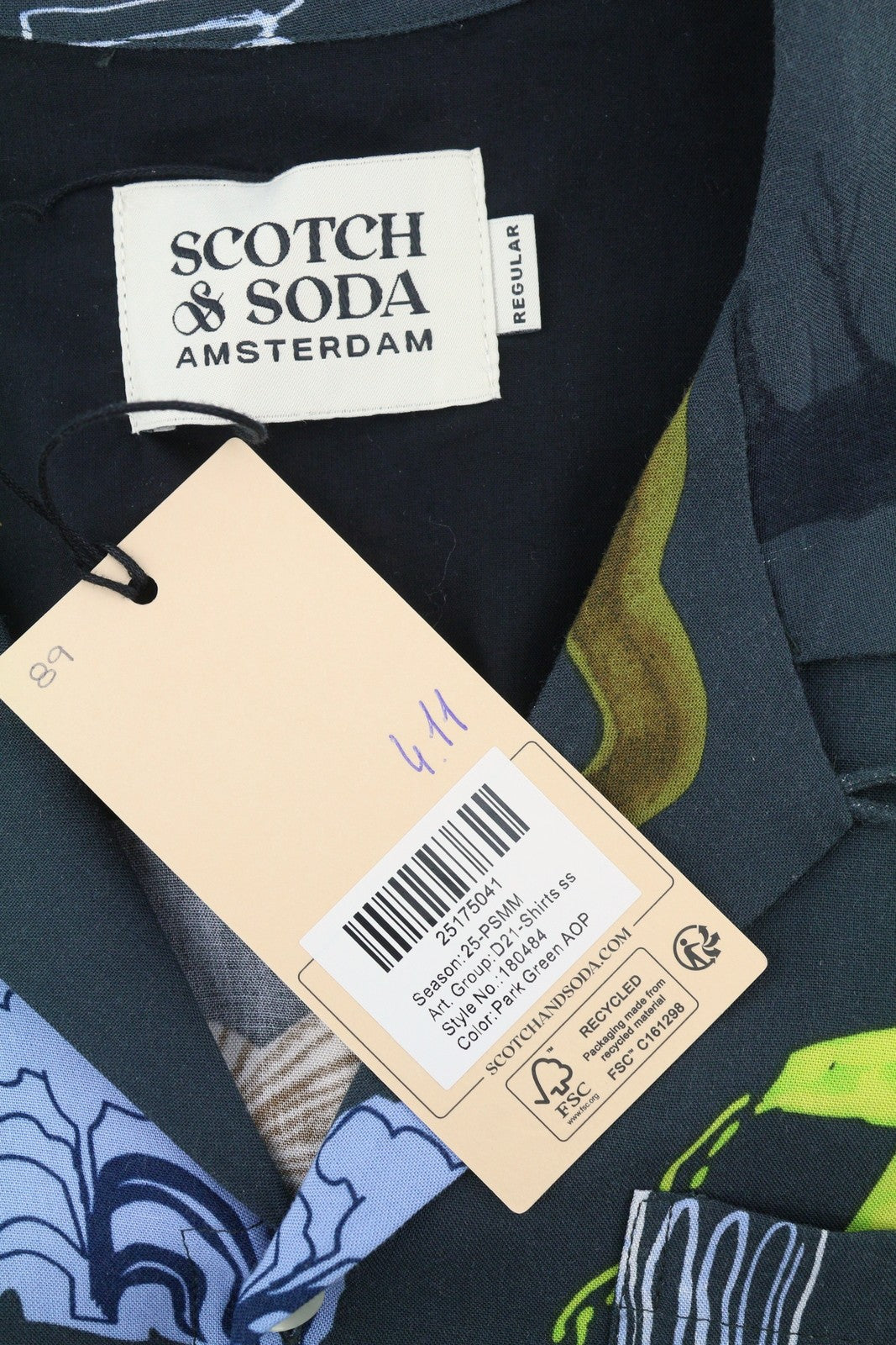 SCOTCH & SODA Men Shirt M Colourful Print Notch Collar Short Sleeve