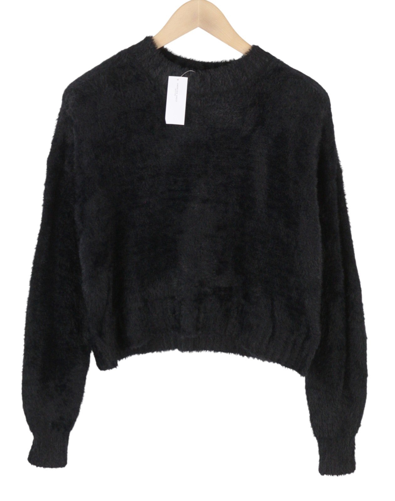 AMERICAN EAGLE OUTFITTERS Women Jumper XL Black Fuzzy Cropped Knit Top