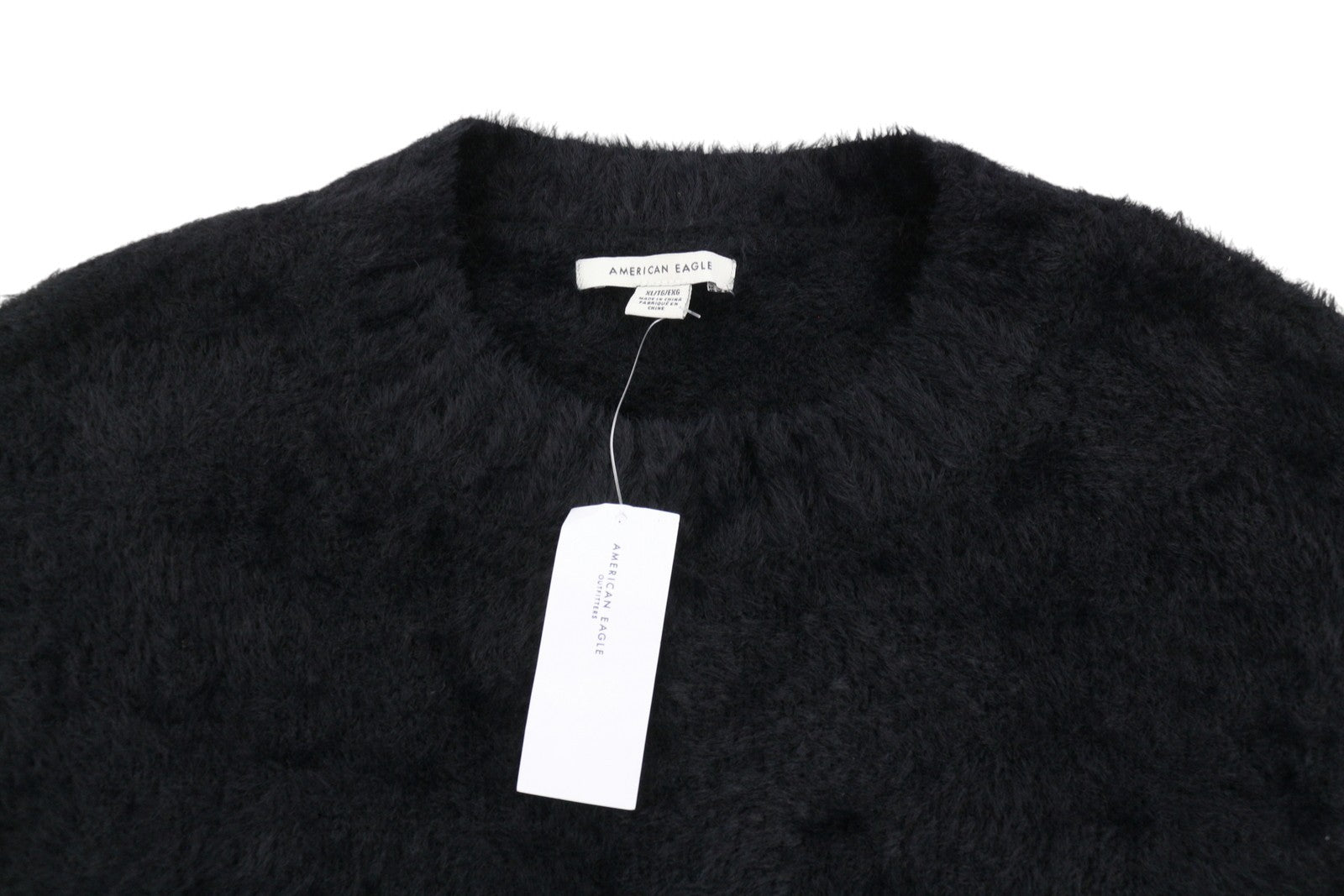 AMERICAN EAGLE OUTFITTERS Women Jumper XL Black Fuzzy Cropped Knit Top