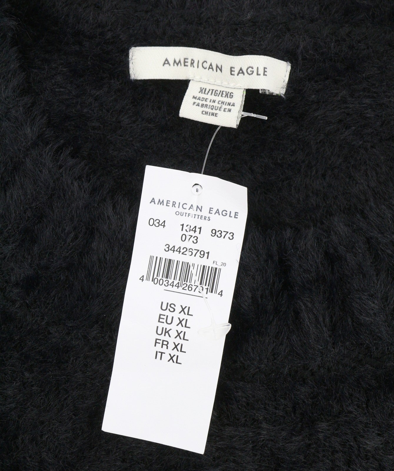 AMERICAN EAGLE OUTFITTERS Women Jumper XL Black Fuzzy Cropped Knit Top
