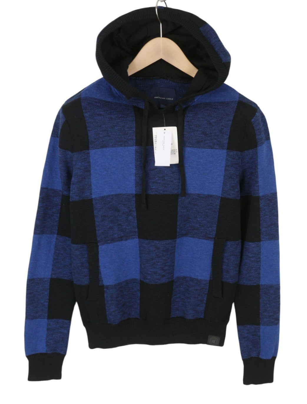 AMERICAN EAGLE OUTFITTERS Men Jumper XS Blue Check Knit Pocket Pull On