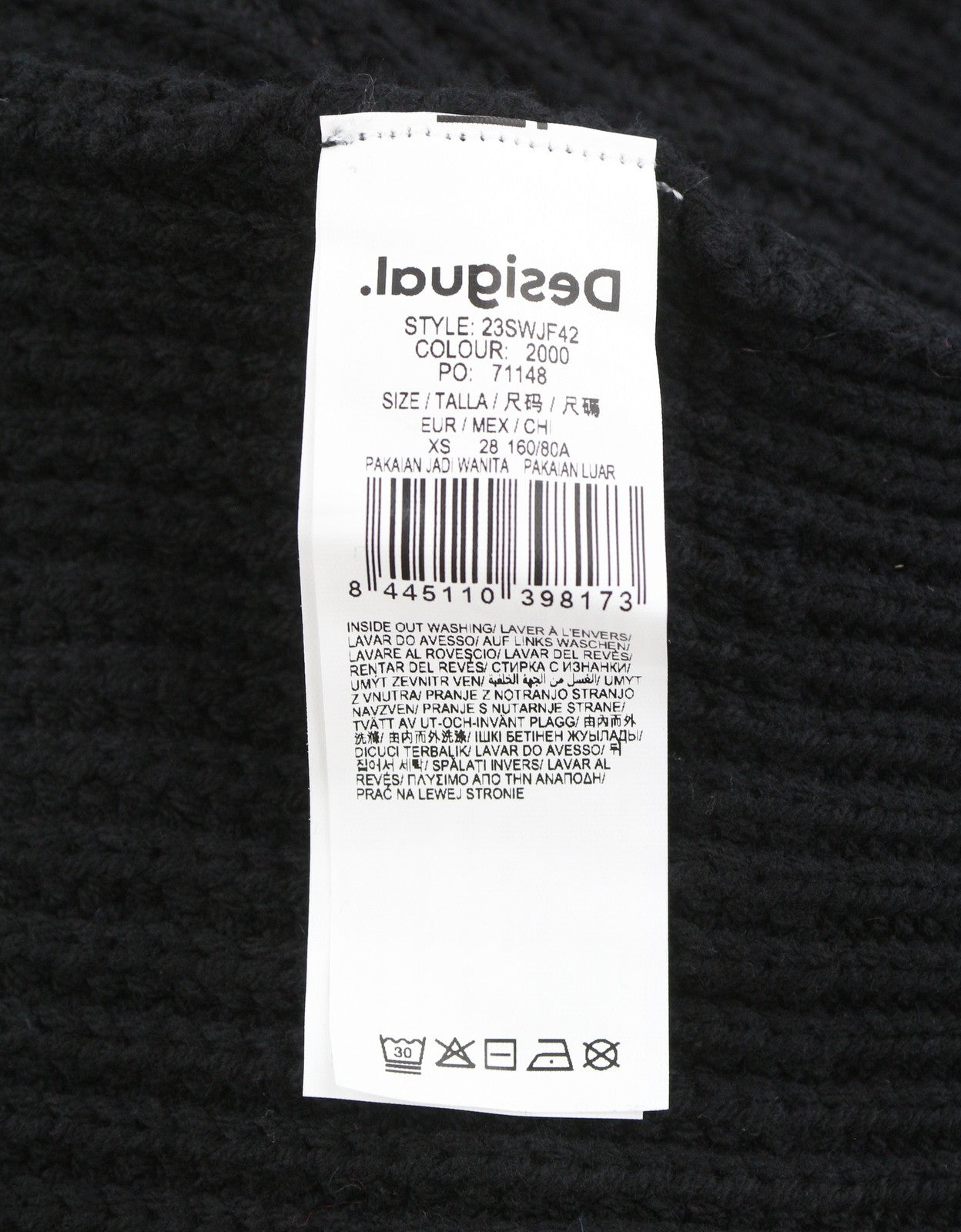 DESIGUAL Jers Larson Women Jumper XS Black Floral Embroidered Oversize Knit