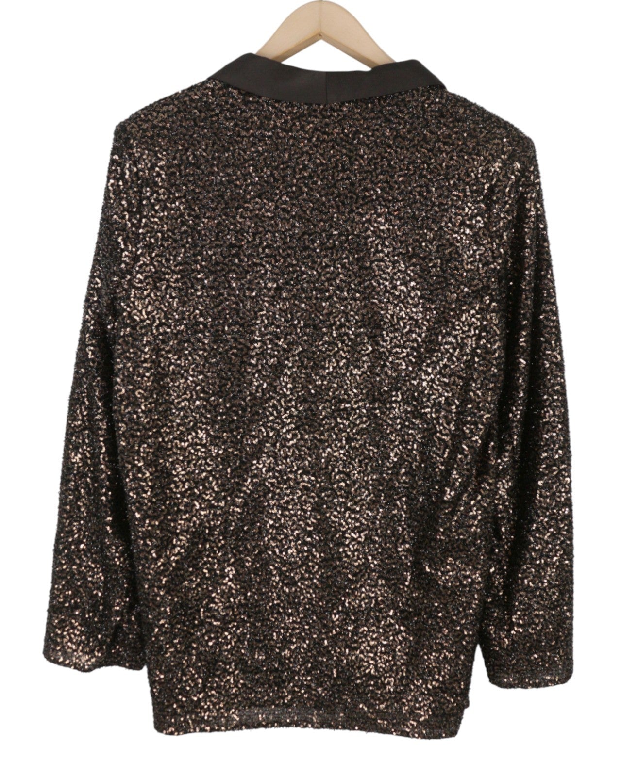 MAX MARA Women Blazer EU50 Brown Glitter Shawl Lapel Single Button