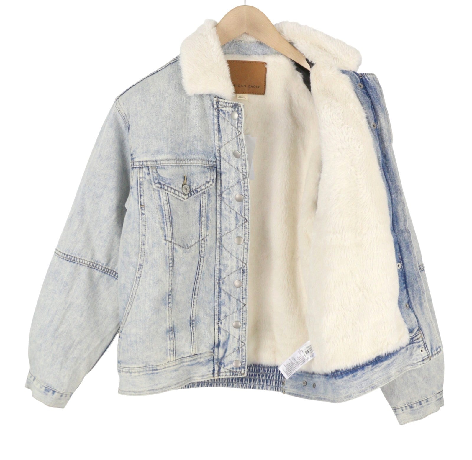 AMERICAN EAGLE OUTFITTERS Women Jacket S Blue Faded Sherpa Denim Trucker