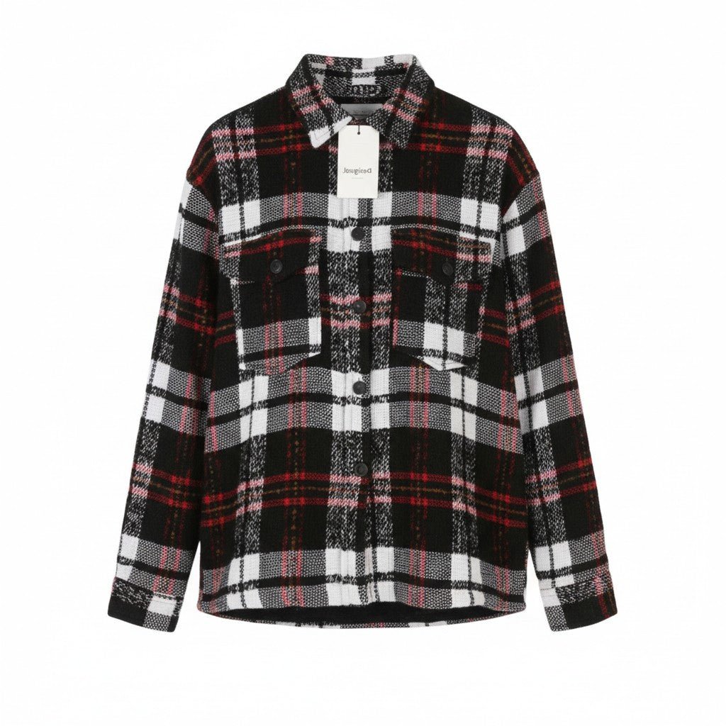 DESIGUAL Chaq Tucson Women Jacket S Check Snap Button Straight Overshirt