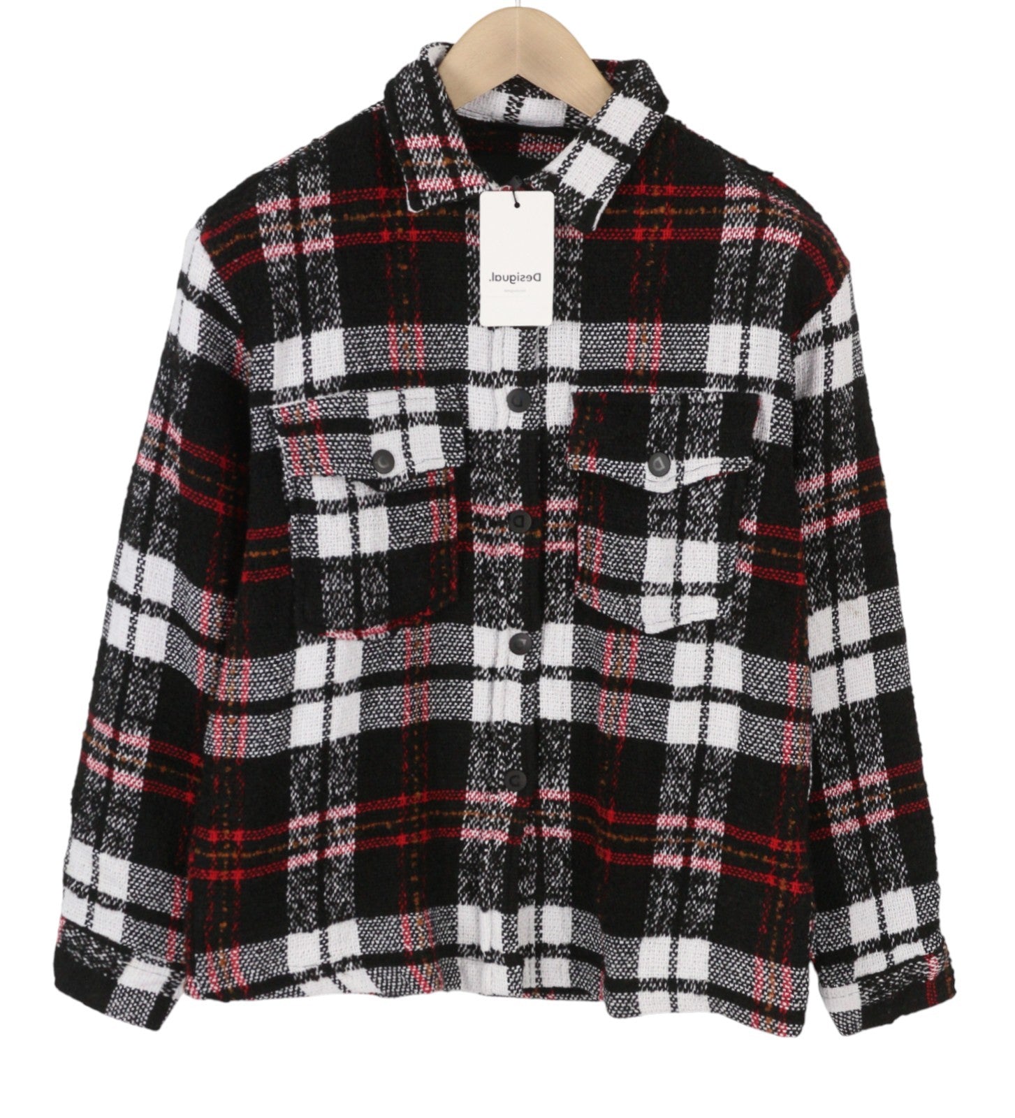 DESIGUAL Chaq Tucson Women Jacket S Check Snap Button Straight Overshirt