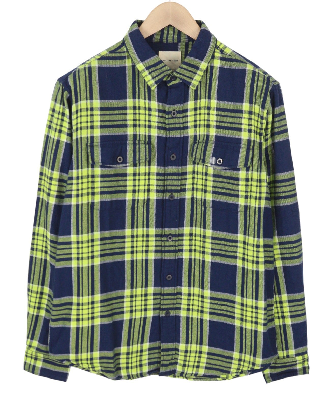 AMERICAN EAGLE OUTFITTERS Men Shirt L Plaid Flannel Button-Up Casual