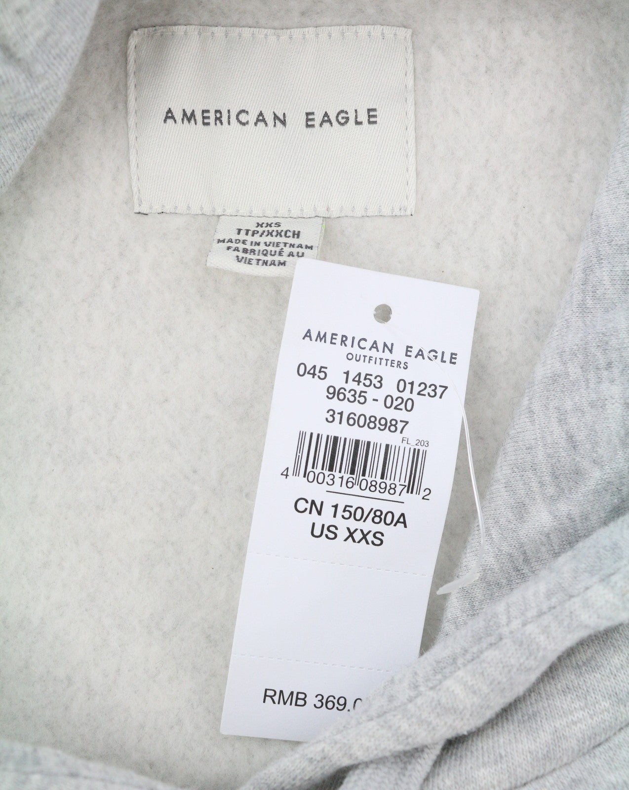 AMERICAN EAGLE OUTFITTERS Women Hoodie 2XS Grey Melange Kangaroo Pull On