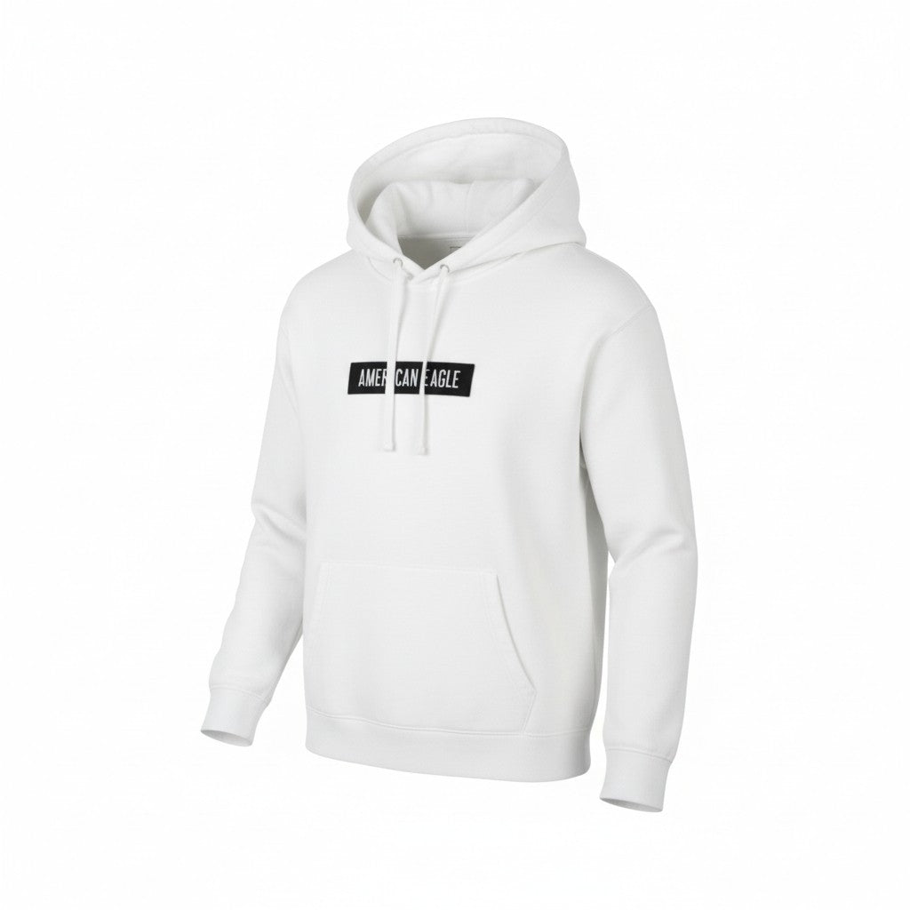 AMERICAN EAGLE OUTFITTERS Men Hoodie L White Kangaroo Pocket Pull On