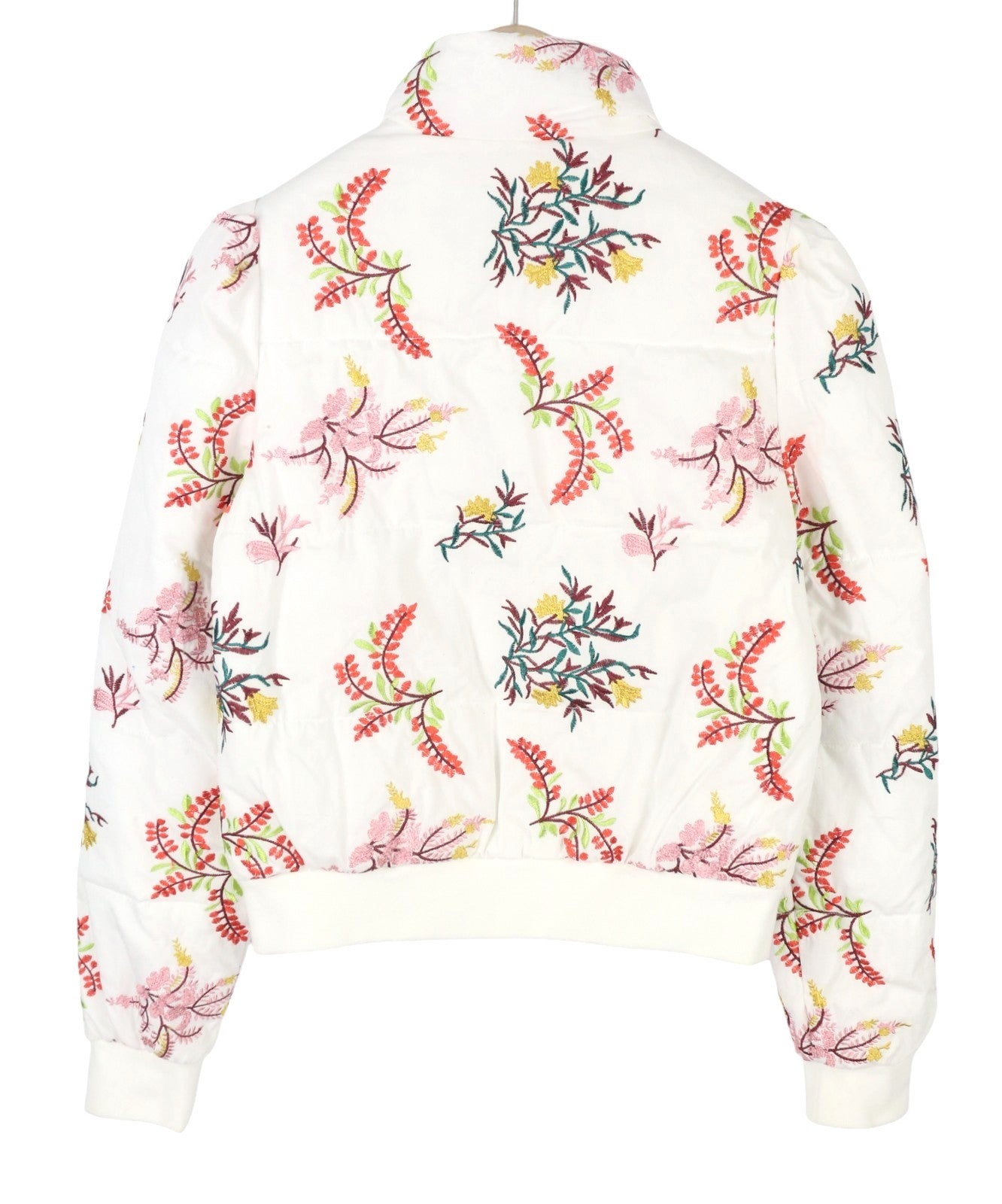 DESIGUAL Padded Nicole Women Jacket XS White Leaf Embroidered Full Zip RRP149