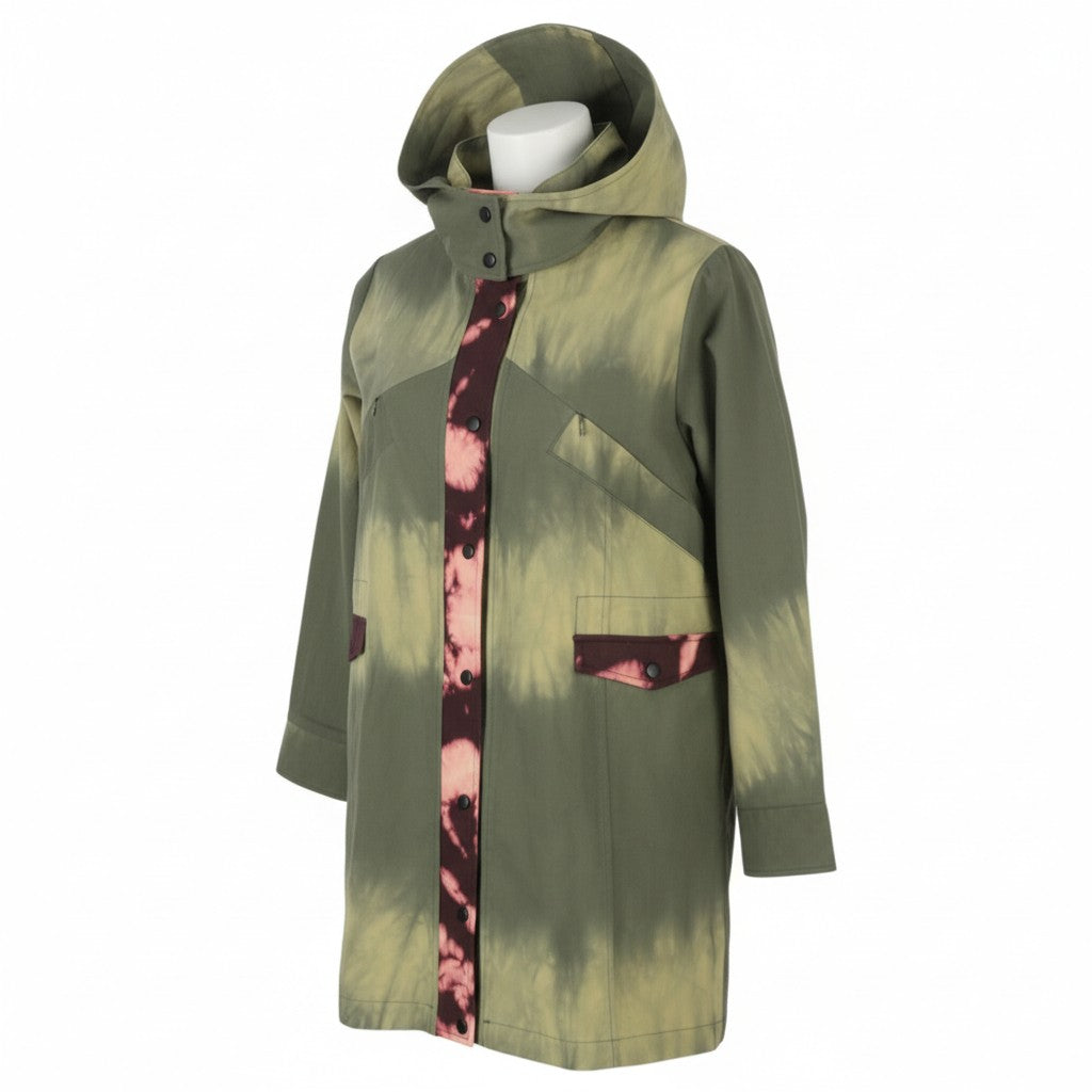 DESIGUAL Chaq Safford Women Jacket XS Green Pattern Hooded Light Mid-Length
