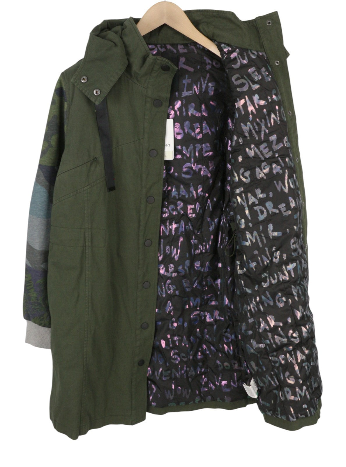 DESIGUAL Chaq Jorla Women Jacket L Dark Green Padded Hooded Longline