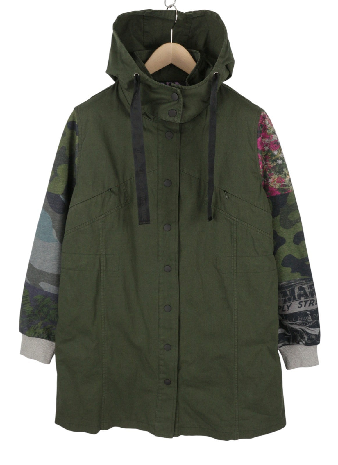 DESIGUAL Chaq Jorla Women Jacket L Dark Green Padded Hooded Longline