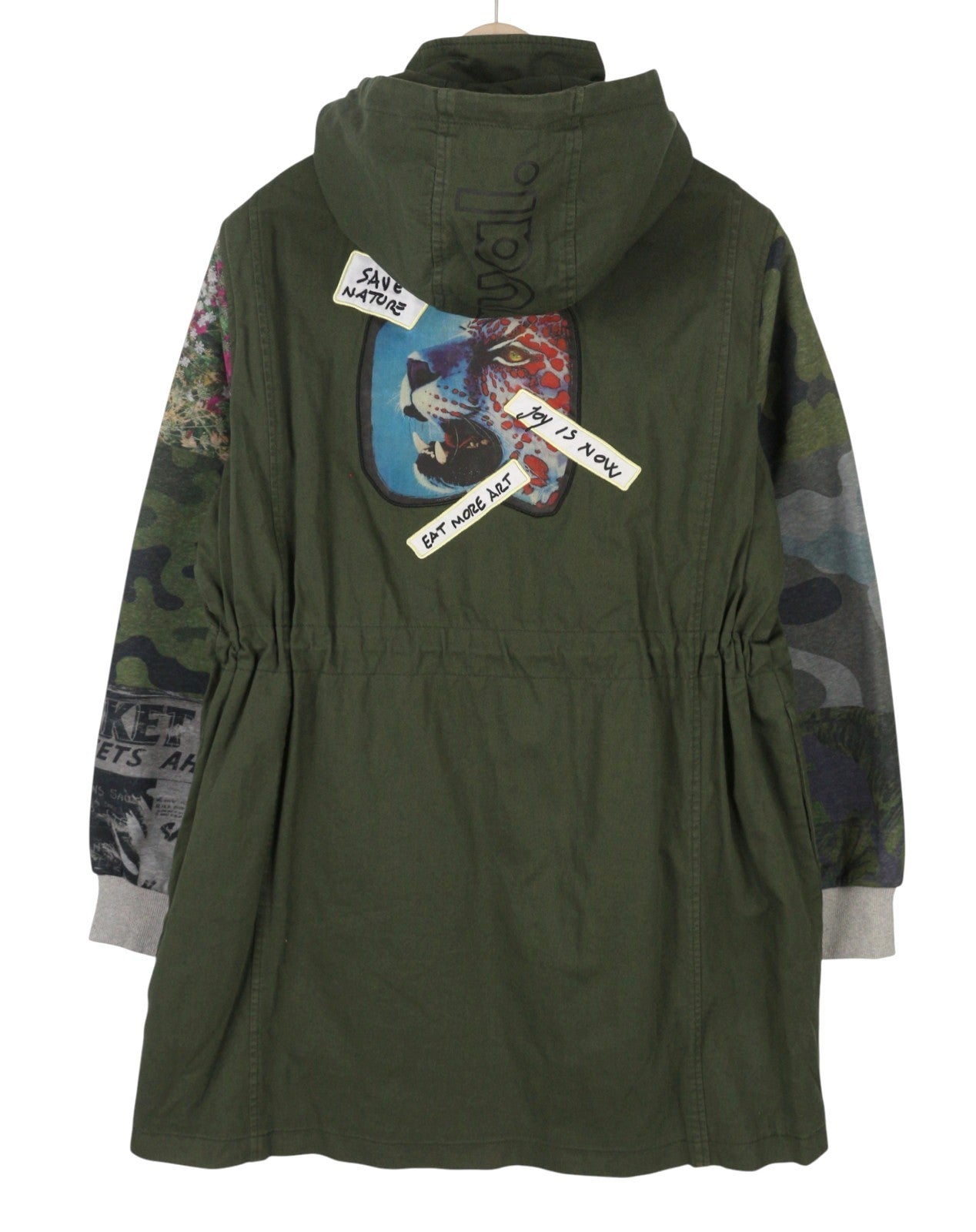 DESIGUAL Chaq Jorla Women Jacket L Dark Green Padded Hooded Longline