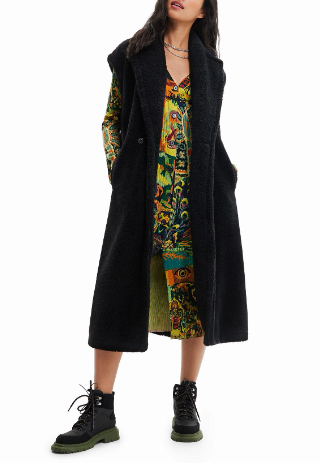 DESIGUAL Abrig Cameron Women Waistcoat M Black Fluffy Wool Blend Double