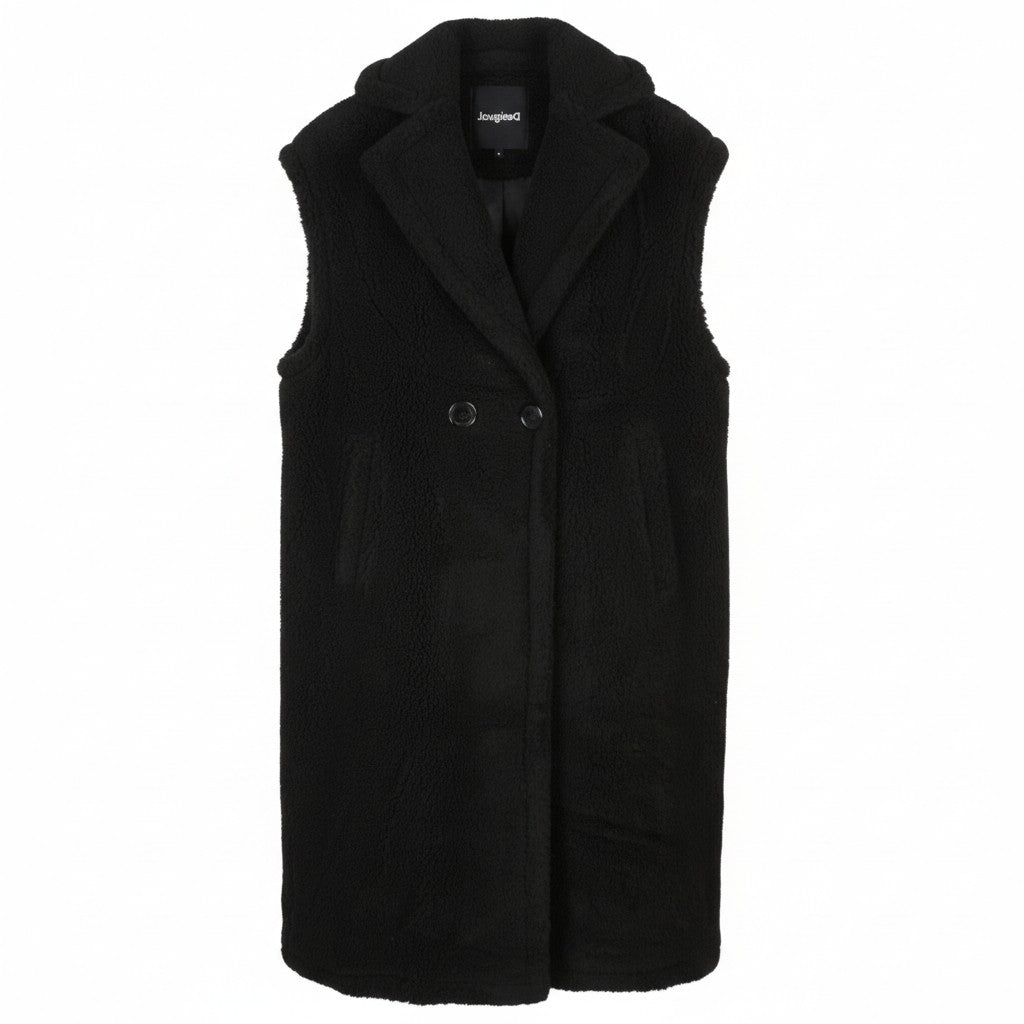 DESIGUAL Abrig Cameron Women Waistcoat M Black Fluffy Wool Blend Double