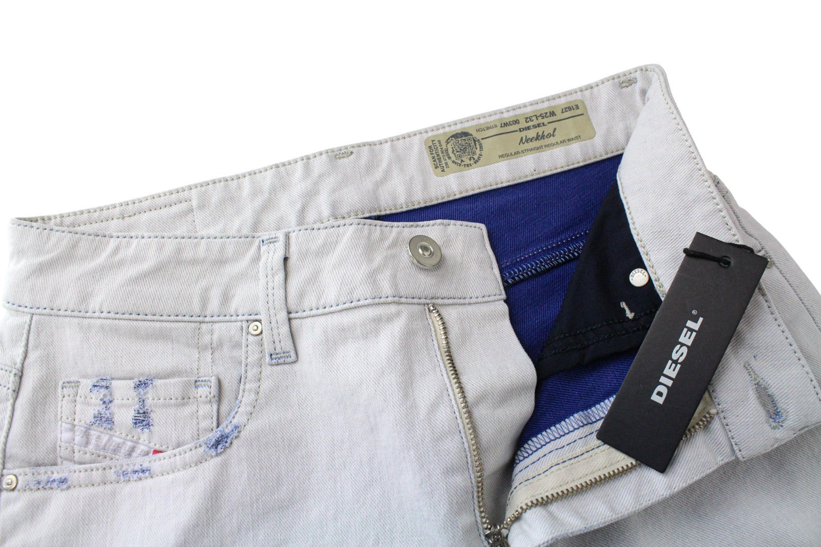 DIESEL Neekhol 003W7 Women Jeans W25/L32 Blue Stretch Regular Straight Distress
