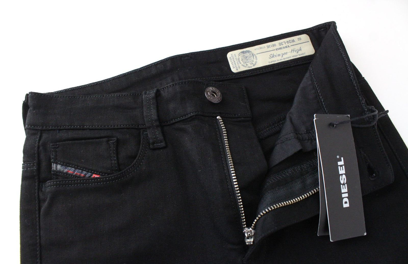 DIESEL Skinzee-High 0813E Women Jeans W24/L30 Black Stretch Super Slim Skinny