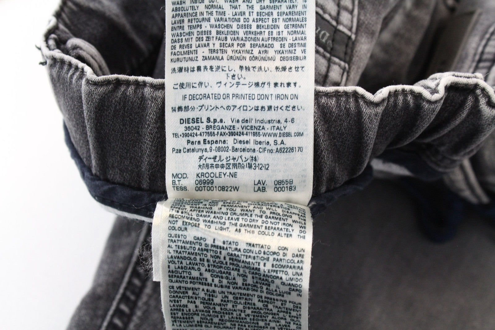 DIESEL Krooley-NE 0855B Men Jeans W38 Grey Jogg Sweat Stretch Slim Carrot Cut