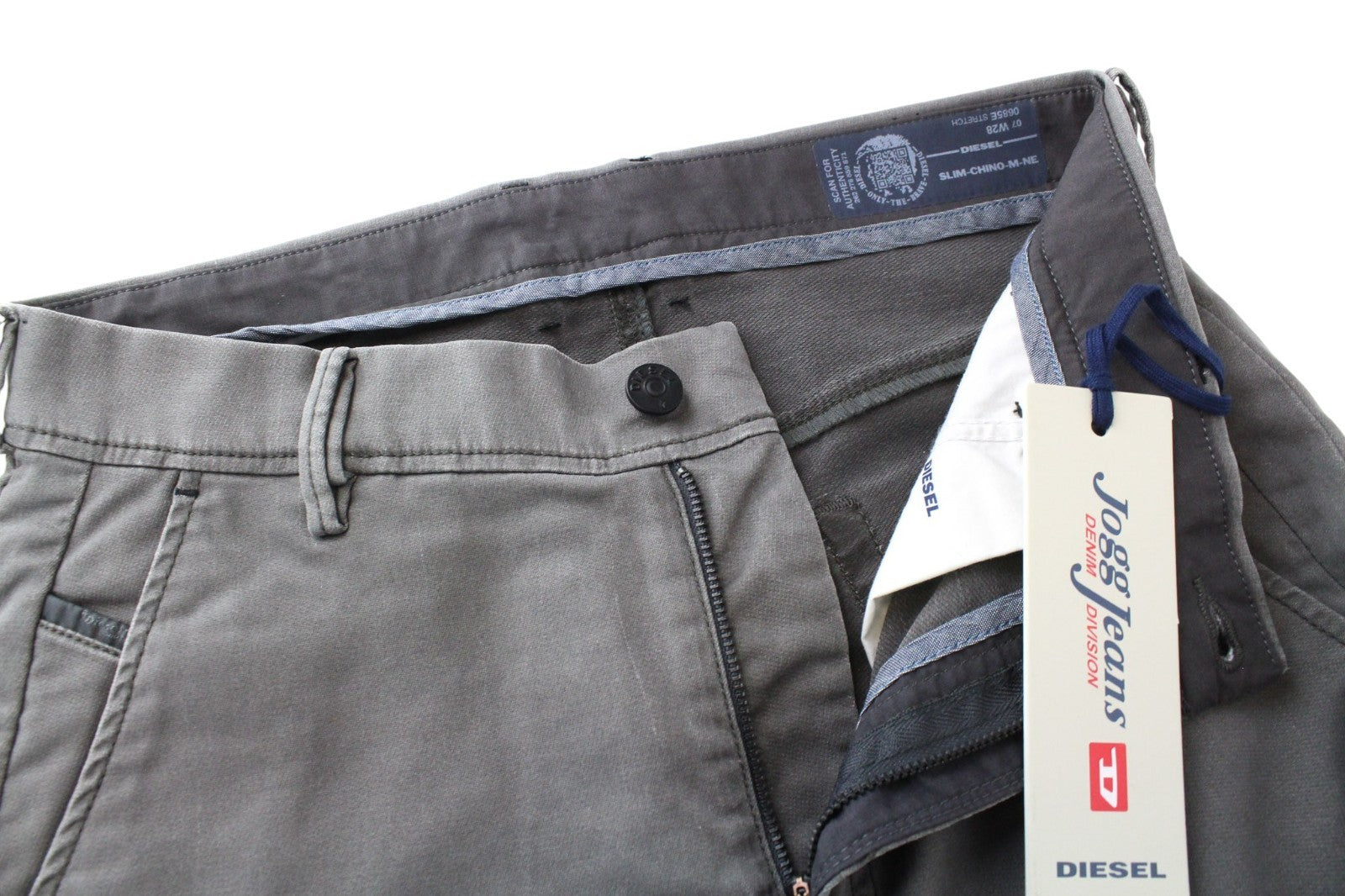 DIESEL Slim-Chino-M-NE 0685E Men Trousers W28 Grey Stretch Jogg Sweat Slim Cut