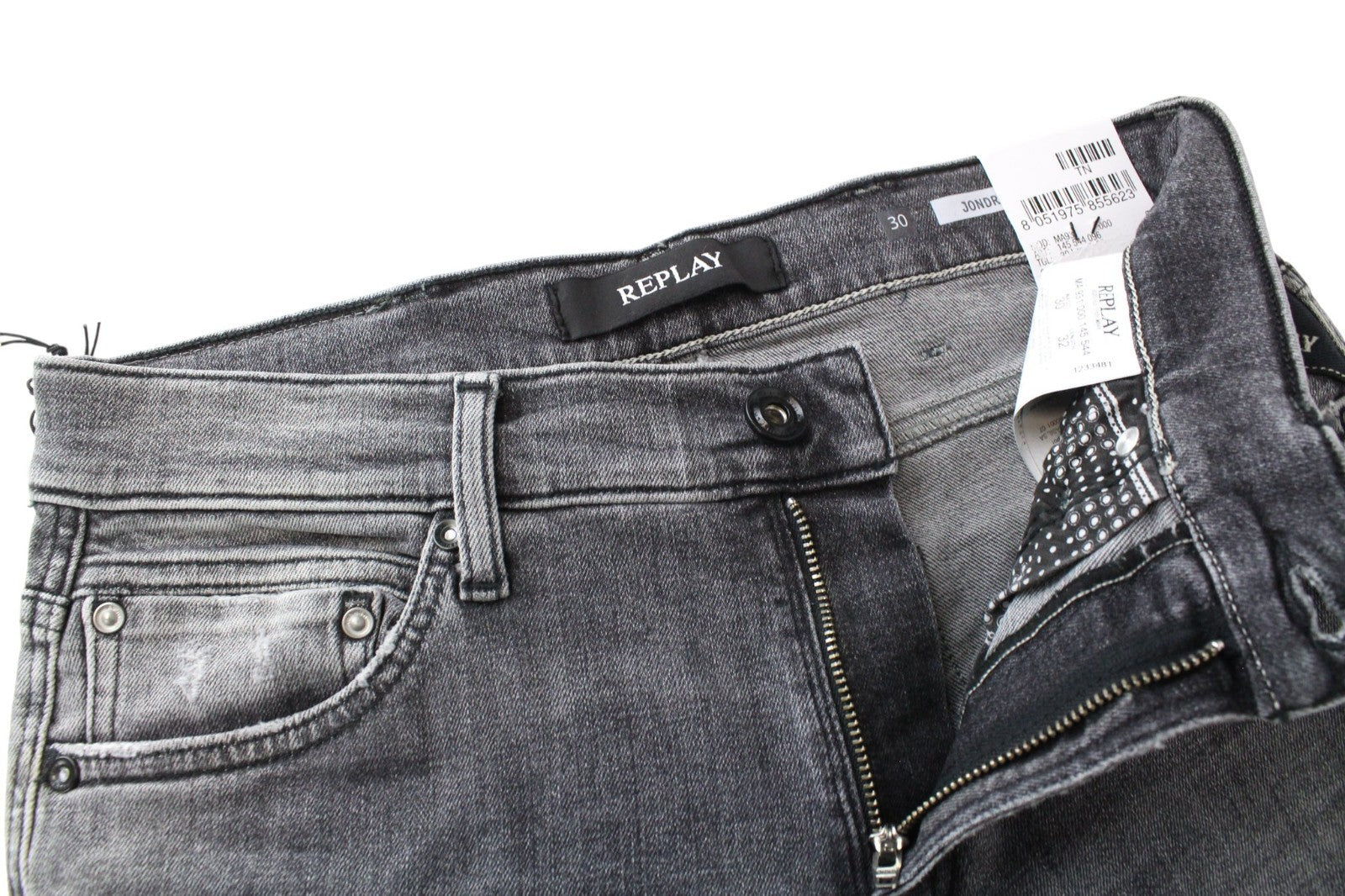 REPLAY Jondrill Men Jeans W30/L32 Grey Stretch Skinny Aged Look Disttressed