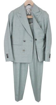SUITSUPPLY La Spalla Men Suit UK30R Double-Breast Green Wool Silk Linen 2 Piece